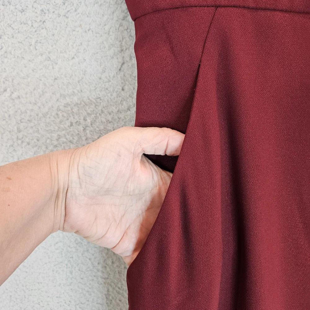 After Six Gown Womens Sz 12 Cabernet Spagetti Straps Pockets Lined Formal - Picture 4 of 14